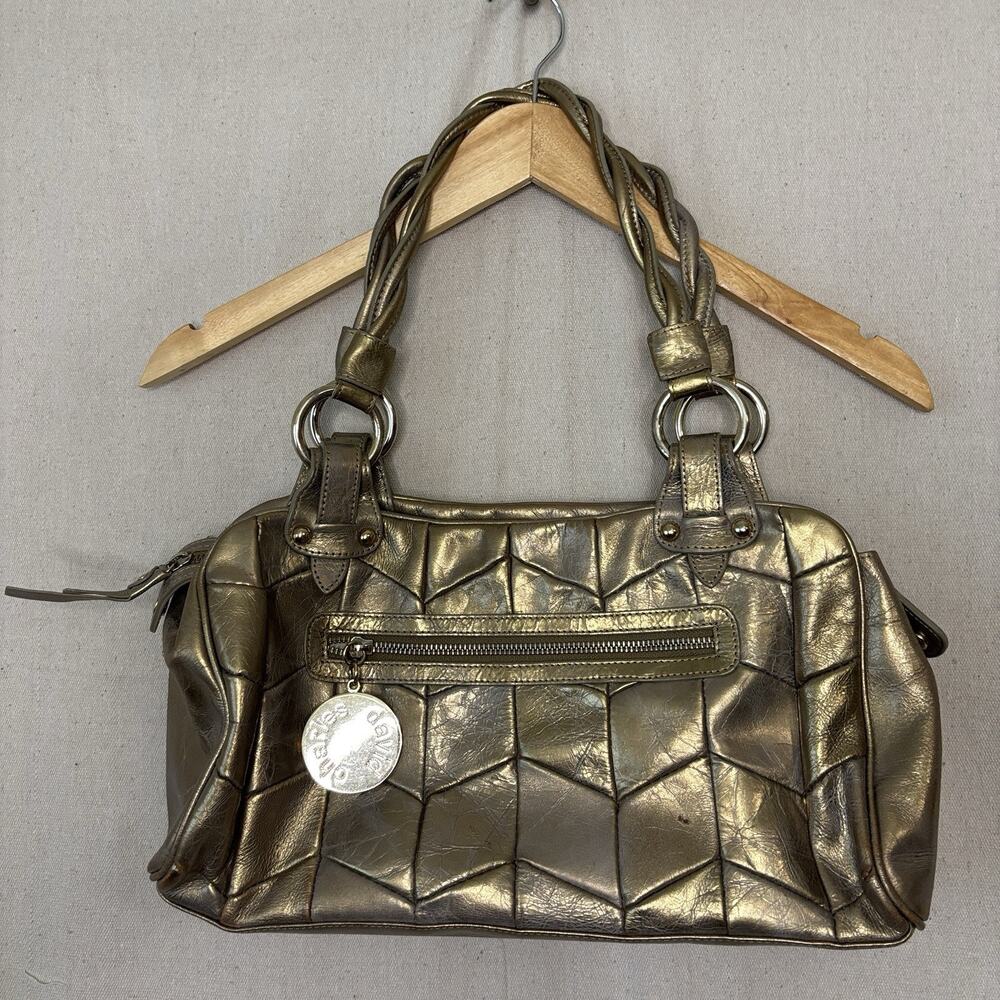 Charles David Leather Quilted Handbag Gold Braided Straps Old Money Quiet Luxury